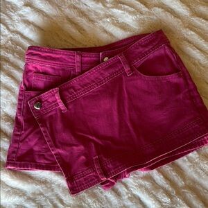 Vibrant Pink Asymmetrical Denim Skort